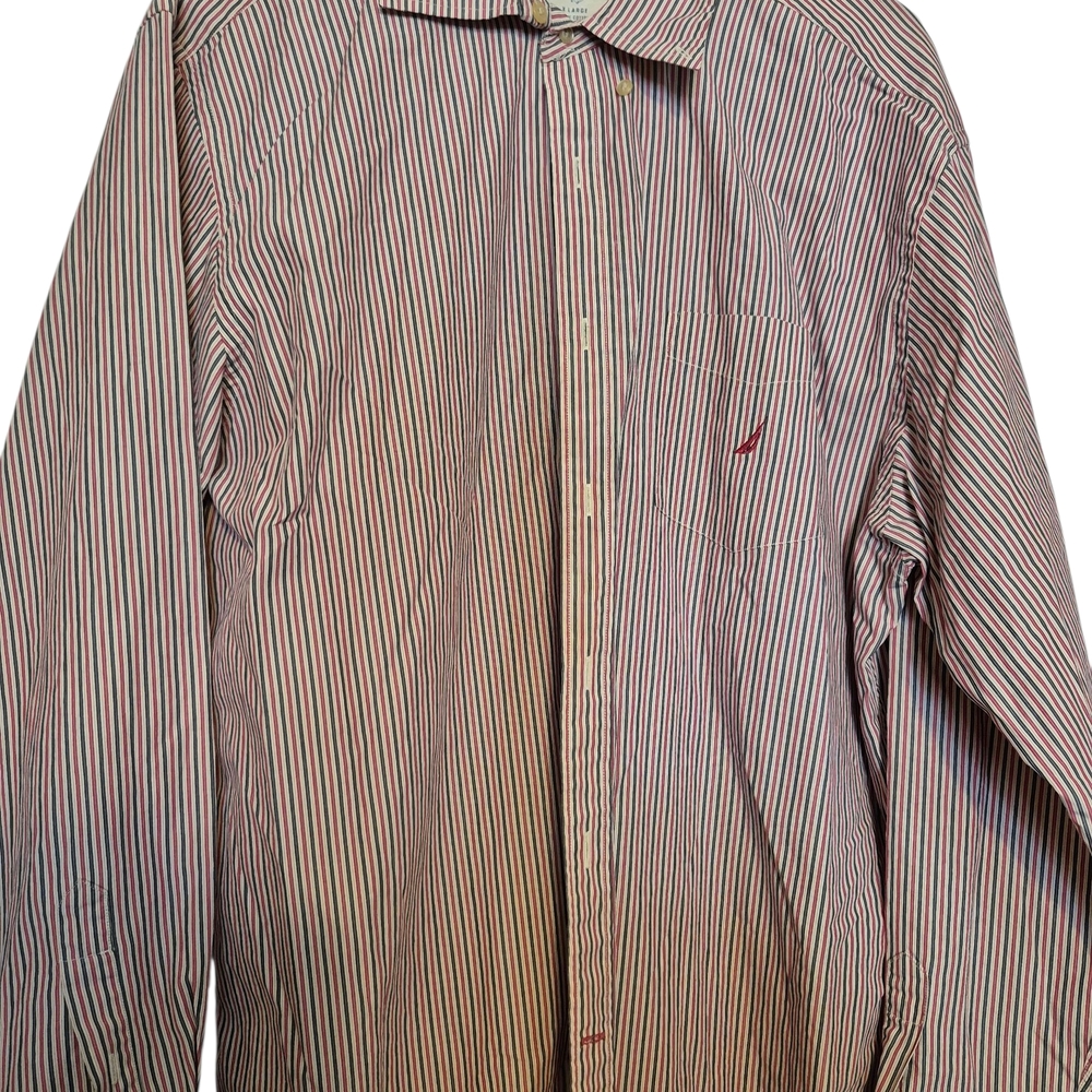 Nautica Vintage  Men's Red and Blue Striped Shirt Xl Buttonup